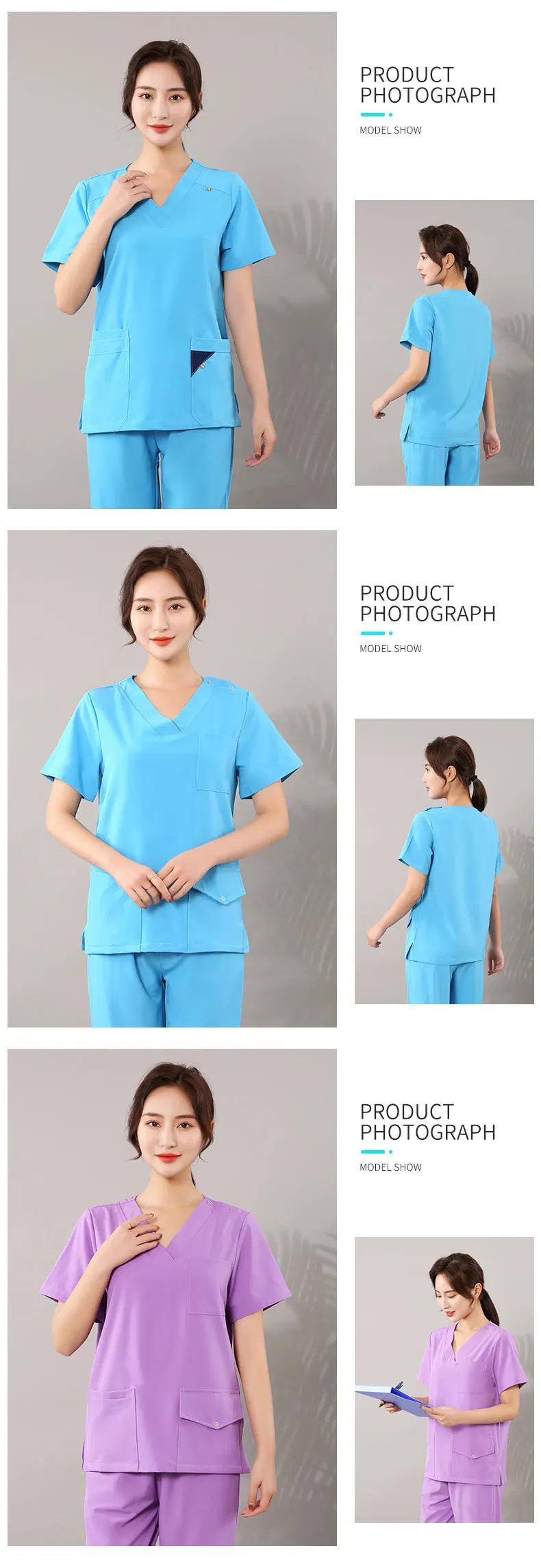 Women′s Scrub Set Doctor Nurse Uniform Hospital Tops Pants Suits Working Clothes