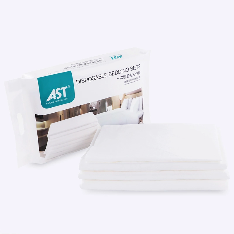 Degradable PP SMS Non Woven Hotel Travel Hotel Hospital Patient SPA Disposable Bed Sheets Quilt Cover Bedding Set Suit